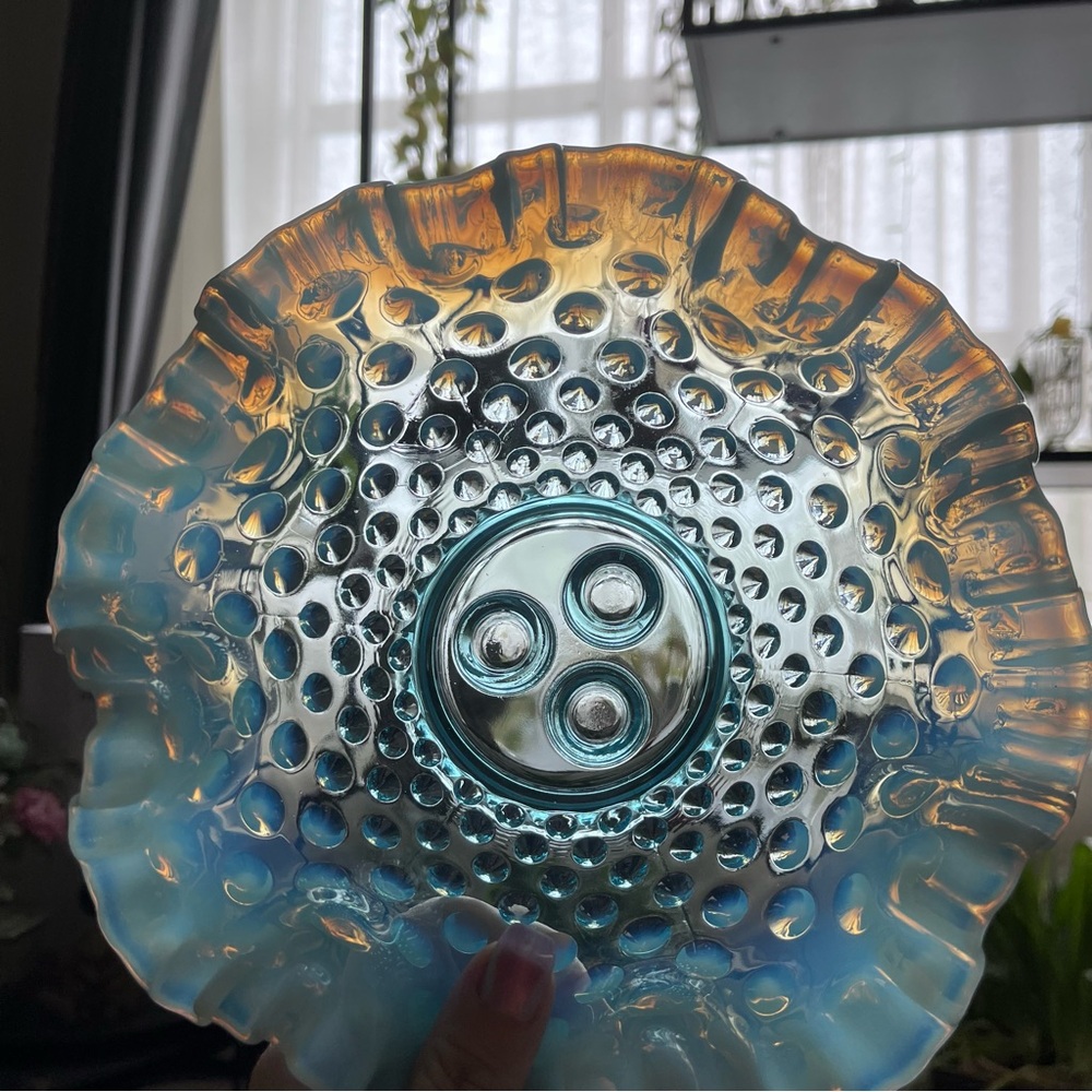 Fenton Blue Opalescent Hobnail Epergne - Picture 11 of 16